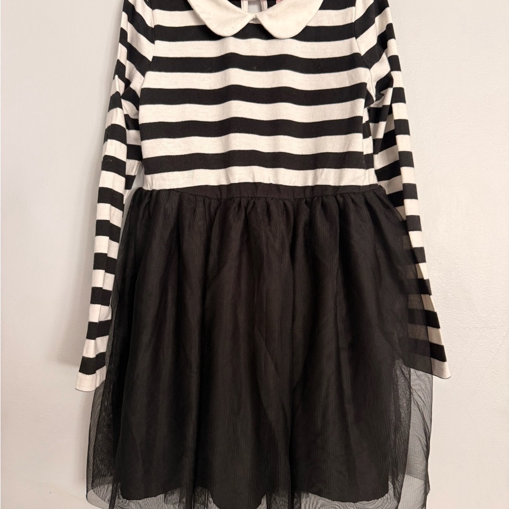 Cat & Jack Black and White Striped Dress with Tulle Skirt
